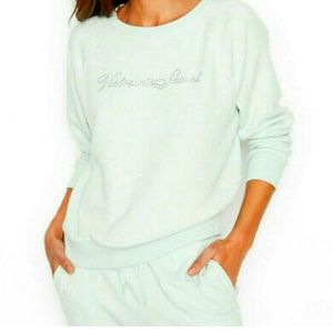 VICTORIA'S SECRET Stretch Fleece Crewneck mint w/  rhinestone crystals VS Logo